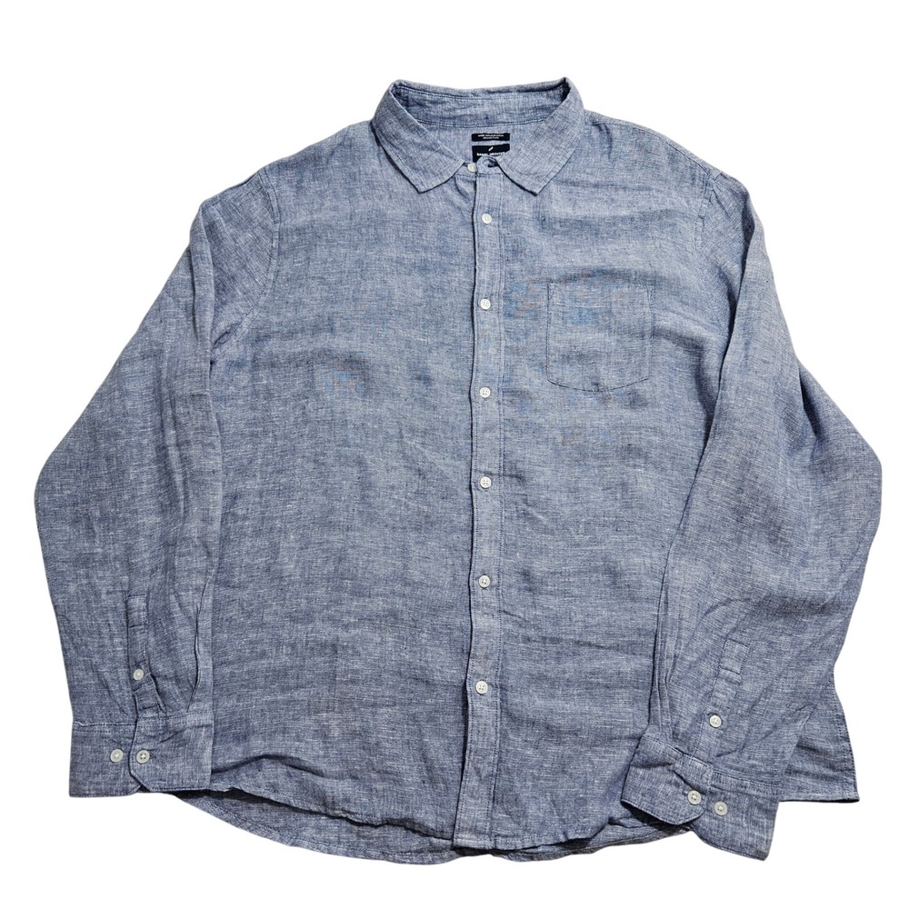 Daniel Hechter NWT Linen Shirt Mens XXL Blue Long Sleeve Button Down Pocket